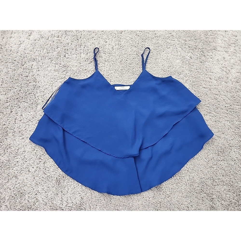 Mango Suit Collection Top Womens XS Blue V-Neck Cami Layered Flowy Casual Chic